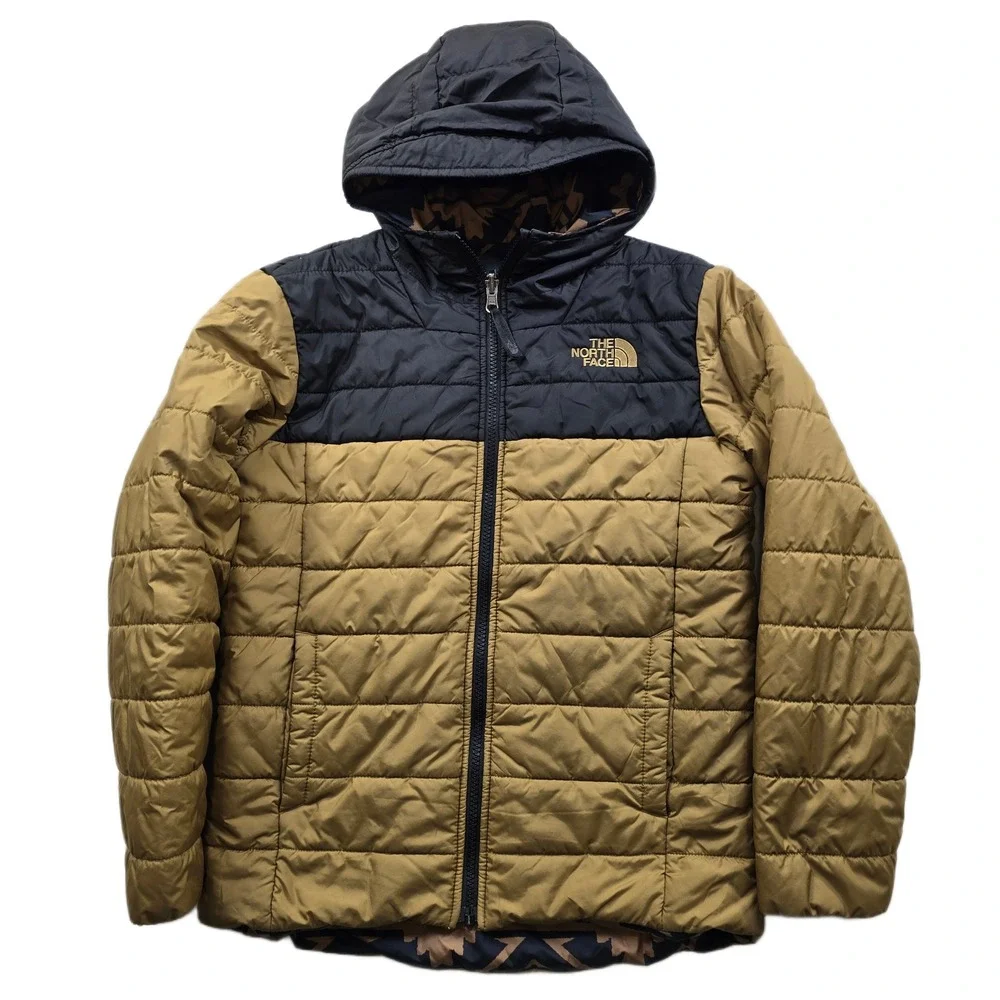 The North‎ Face Reversible Puffer Jacket Boys Medium 10/12 Khaki Black Perrito